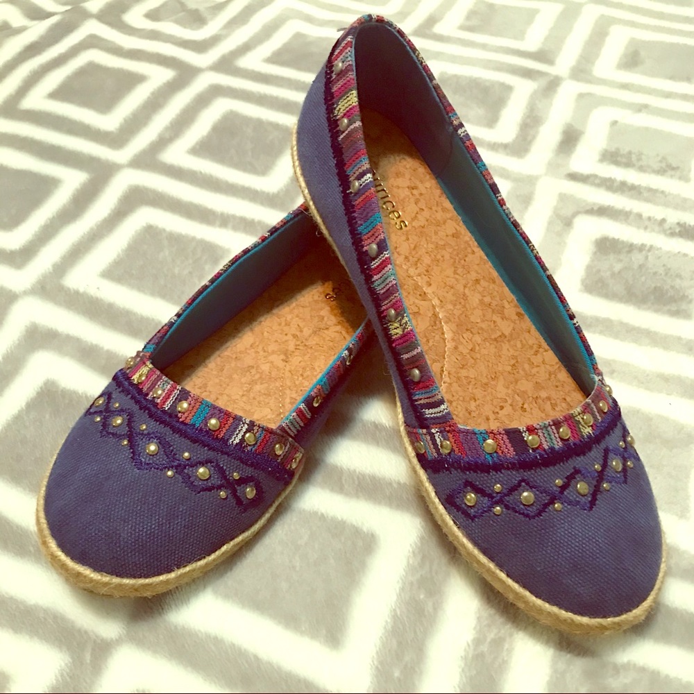 Maurices denim metallic studded slip on espadrilles